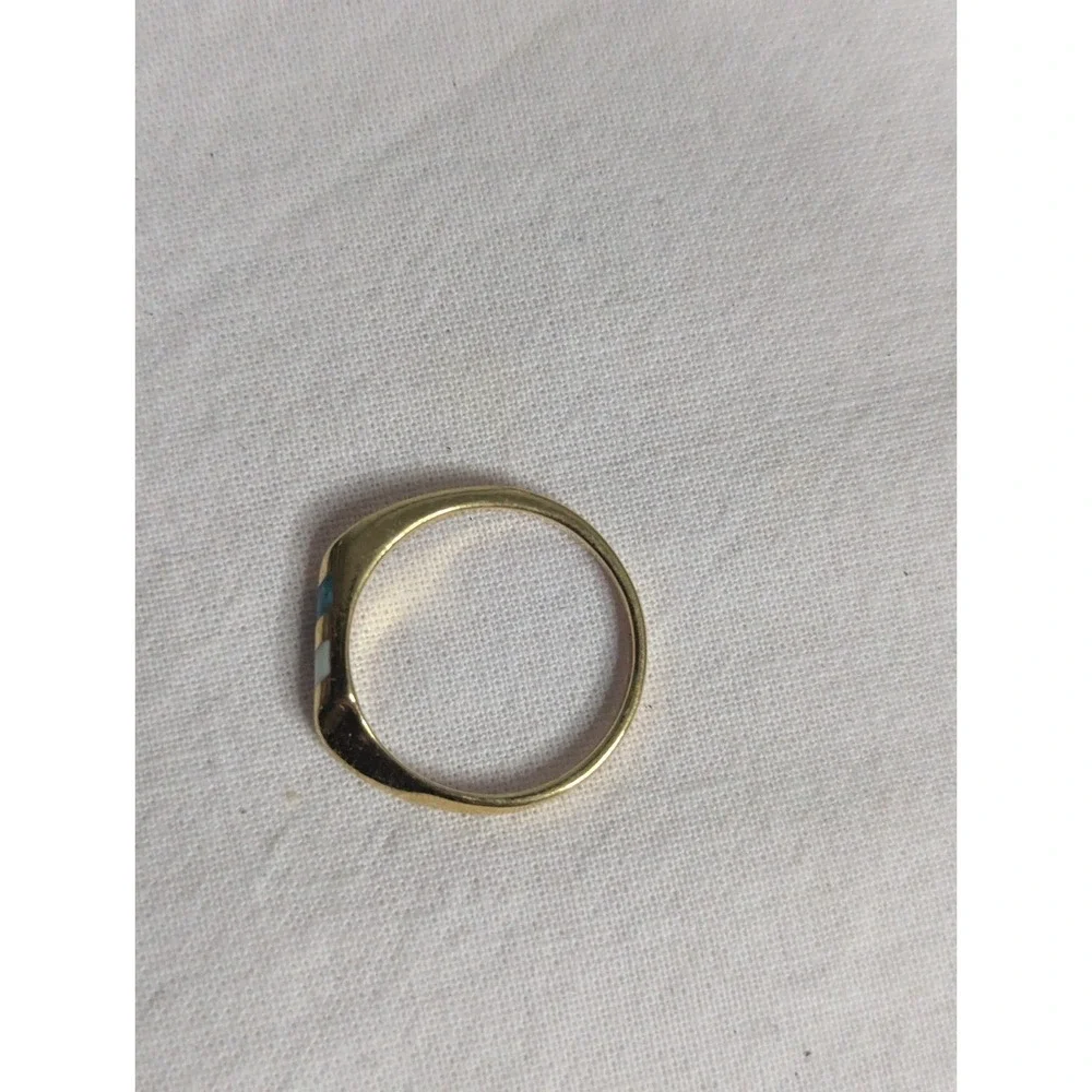 turquoise white inlay band Womens gold‎ ring size 5 unisex mens